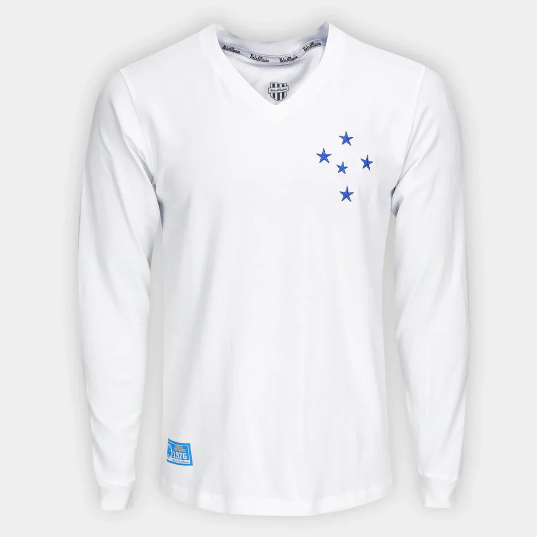 Camisa Cruzeiro RetrôMania Libertadores 1976 Manga Longa Masculina - Branco